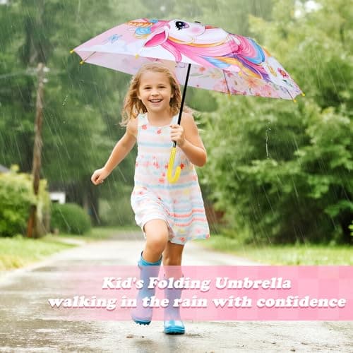 Decalsweet Kids Umbrella Unicorn Stick Folding Umbrella Safety Open — view 2