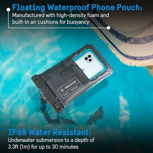 Pelican Marine - IP68 Waterproof Phone Pouch/Case (XL Size) - Floating Waterproof Phone Case For iPhone 14 Pro Max/ 13 Pro Max/ 12 Pro Max/ 11/ S23 Ultra/Pixel 7- Detachable Lanyard - Black — view 2