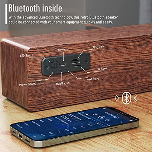 Smalody Wood Retro Bluetooth Speaker, Portable Mini Wireless Sound Box — view 6