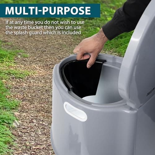 Denny International Large 6L Compact Portable Toilet, High Density Polyethylene, Potty Loo with Washable Basket and Toilet Roll Holder for Pool Party Camping Caravan Picnic & Festivals (Grey) — view 4