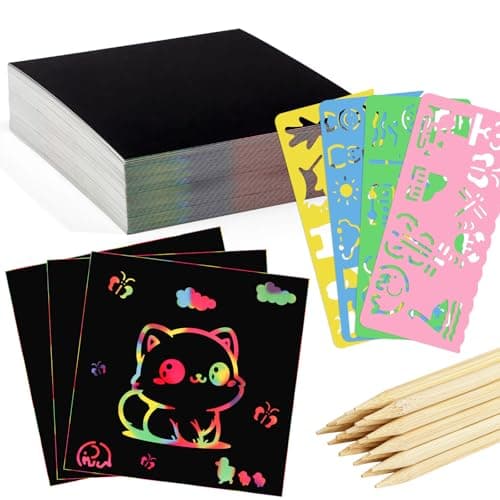90-Piece Rainbow Scratch Art Paper Set for Kids, 3.35 x 3.35 in