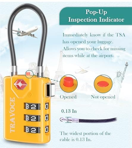TRAVOCE TSA Approved Luggage Locks - Heavy Duty 4 Digit Combination Cable Lock with Search Alert for International Travel, Suitcases, Golf Bags, Backpacks, Camera Cases, Violin and Tents, Yellow 2 — view 4