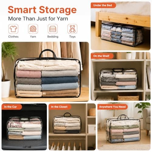 3pcs Clear Yarn Storage Organiser with Handles, Large Dust-Proof Wool Storage Bags with Zips for Knitting & Crochet Accessories, Portable Yarn Bag for Craft Storage & Saving Space — view 4