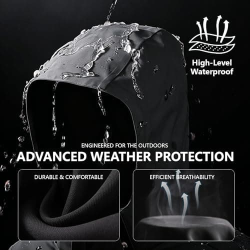 DOINEUFL Mens Waterproof Jacket Packable Lightweight Raincoat, Breathable Hooded Windbreaker Coat with Multi-Pockets for Hiking, Walking (UK, Alpha, XL, Regular, Regular, Black) — view 3