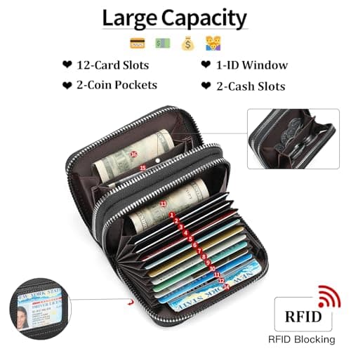 SENDEFN Wallet for Women RFID Blocking Credit Card Holder for Women Small Blocked Accordion Wallets Ladies Purse with Zipper Coin Pocket & ID Window — view 2
