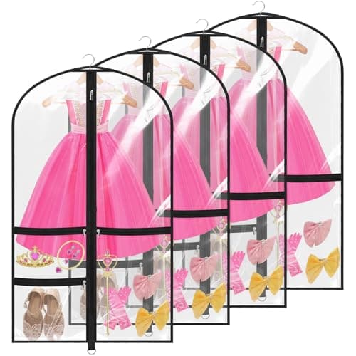 4 Pack Clear Dance Garment Bags 40" Dance Costume Bags with 3 Pockets,Black