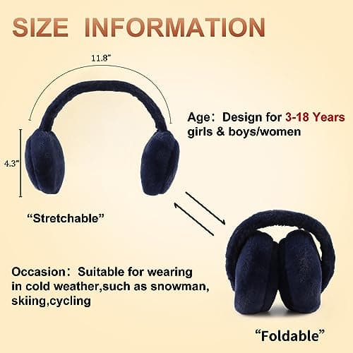 XIAOHAWANG Fluffy Ear Muff for Women Plush Foldable Earmuffs Kids Winter Earmuffs Girls Boys Cold Weather Ear Warmer (Navy) — view 4