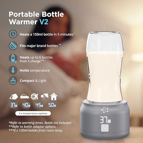 Cherub Baby Portable Travel Bottle Warmer | Warms Breast Milk to Body Temperature with One Press | Cordless USB Rechargeable | Includes 3 Adaptors (Fits Tommee Tippee, MAM) — view 3