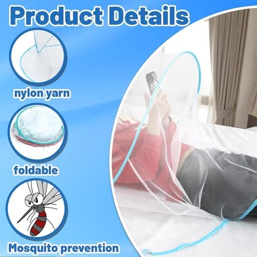 Pop up Mosquito Net, Travel Mosquito Nets, Mosquito Net Travel, for Camping and Outdoor Use, Lightweight Single Bed Mosquito Nets, 140 * 80 * 56cm, Blue ﻿ — view 4