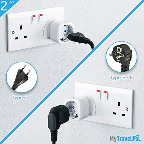 MyTravelPal EU to UK Plug Adapter (2 Pack) | Europe Schuko 2 Pin to 3 Pin — view 3