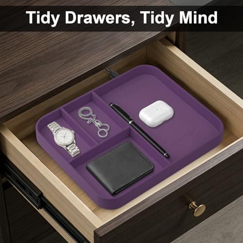 VOVIPO Faux Leather Valet Tray,with 2 in 1 Wireless Charging Compatible With iPhone/17/16/15/15 Plus/15 Pro/15 Pro Max/14/13/12/Wireless earphones,Office/Home Desk Organizers Tray-Purple — view 4