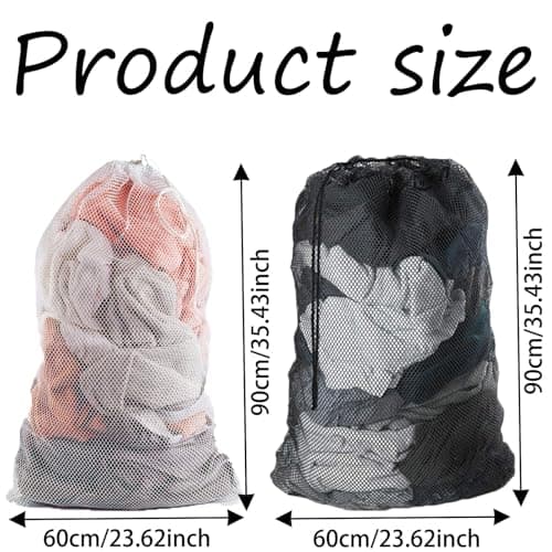 LMOGWL 2-Piece Large Laundry Mesh Bag, 60 x 90 cm Washing Machine Laundry Bag, Oversized Travel Reusable Wash Bag with Lockable Drawstring, Suitable for Laundry Trousers, Shirts, (White/Black) — view 2