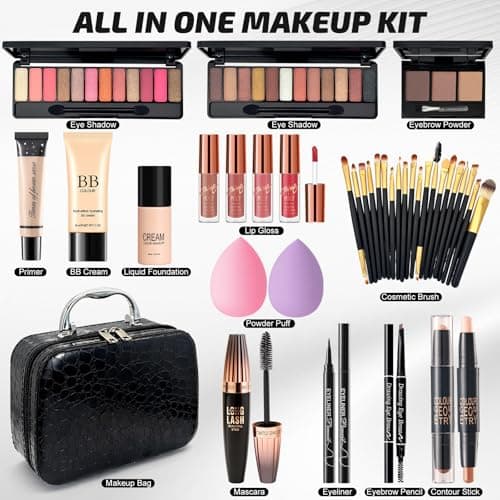 Makeup Set with Travel Bag, All in One Make Up Starter Kit for Teenage Girls, Makeup Gift Set for Women, Makeup Bundle Includes Primer BB Cream Foundation Eyeliner Mascara Eyeshadow Palette Lip Gloss — view 2