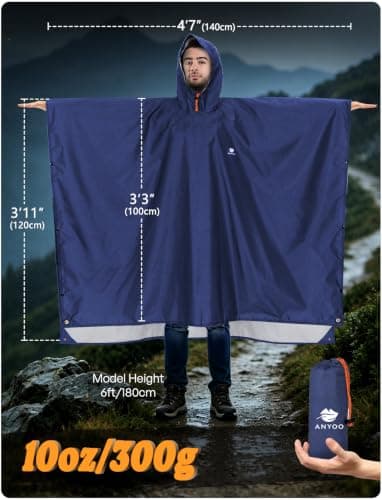 ANYOO Waterproof Rain Poncho Lightweight Reusable Adult Unisex Multi-use — view 2