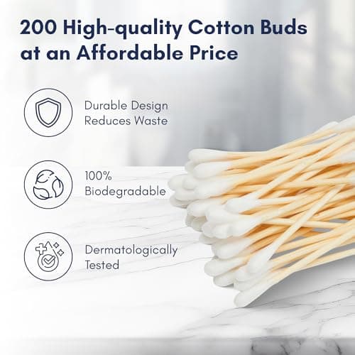 Blue Dot Cotton Wool Buds (Pack of 200) – Double-Ended Soft & Gentle Cotton Buds for Delicate Skin, Made from 100% Pure Cotton Plastic-Free, Ideal for First Aid, Baby Care, and Beauty Use — view 2
