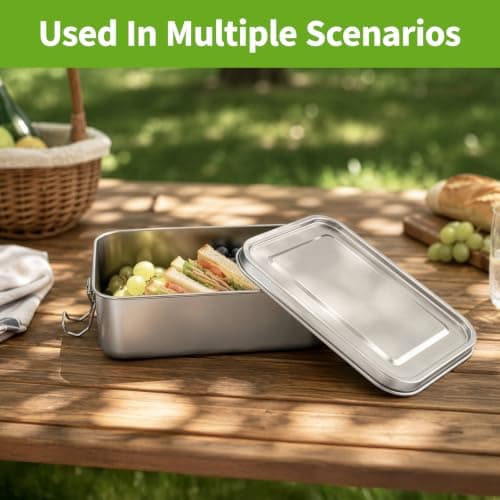 EVERGOODS Stainless Steel Lunch Box 950ml, Metal Bento Box with 2 Movable Dividers, Lightweight 0.35kg Food Storage Container Metal Lunch Box for Adults Kids, School Office Travel — view 5