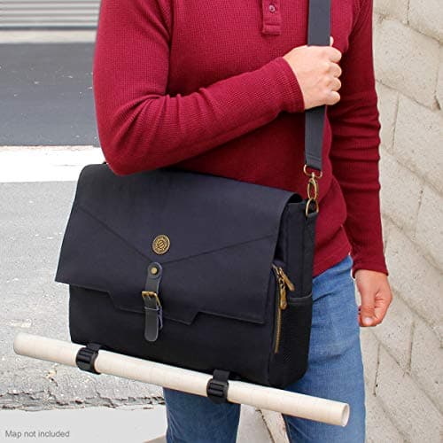ENHANCE Tabletop DnD Bag - RPG Player's Essentials Dungeons and Dragons Messenger Bag Fits 2-4 Books, Binders, Dice & Accessories, with 17 inch Laptop Compartment and Battlemap Carrying Straps (Black) — view 2