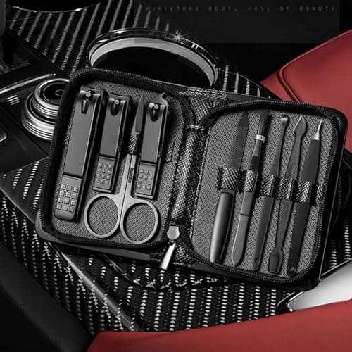 Manicure Set Nail Clippers Pedicure Kit Stainless Steel Manicure Kit, Professional Mens Grooming Kits, Nail Care Tools with Luxurious Travel Leather Case Gift Box (9, Black) — view 2