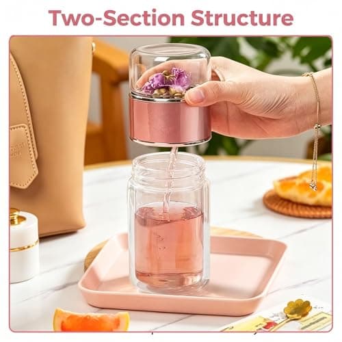 LIRONGTAGE 3-In-1 Smart Tea Infuser Bottle, 350ml Glass Tea Infuser Mug, Portable Double Glass with Integrated Strainer, Flip And Brew Tea, Smart Water Bottle for Loose Leaf Teas And Infused — view 2