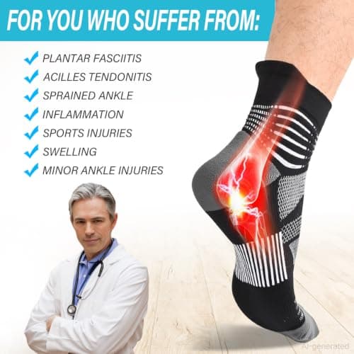 IRAMY Compression Ankle Support Socks Men Running Coolmax Wicking Cushioned Athletic Plantar Fasciitis Relief Women 3 Pairs (Black+White+Dark Grey L) — view 5