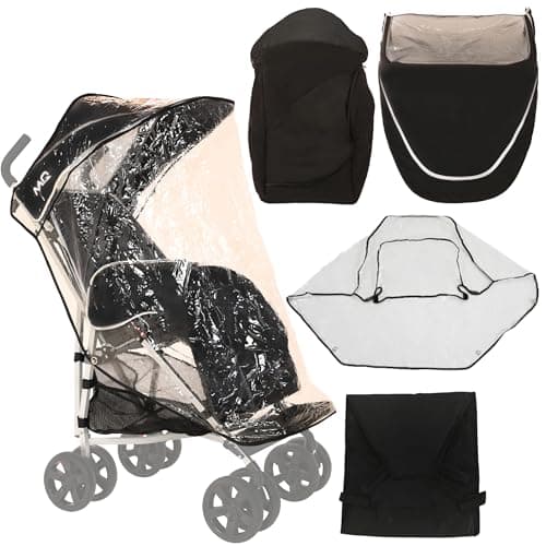 MobiQuip XL Pushchair Winter Accessories Pack - Sun Hood with Vision Panel, Rain Cover, Footmuff & Storage Basket - Official Add-Ons for MobiQuip Special Needs Buggy - Coordinates with Black Stroller