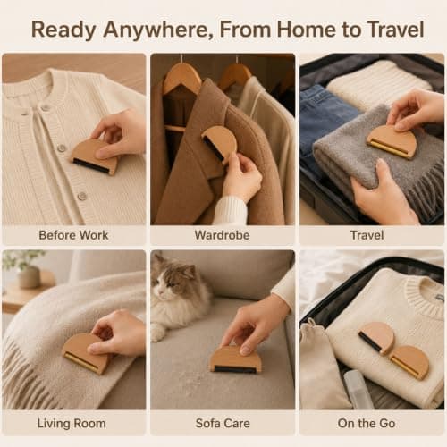 2 Pack Beech Wood Cashmere Comb Set, Manual Lint Remover for Wool Knitwear — view 6