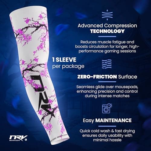 NRV Gaming Compression Sleeve (Sakura Edition) – Enhanced eSports Performance with Japanese Style – Developed by Professionals – Durable, Breathable, and Frictionless, Purple, Grande — view 2