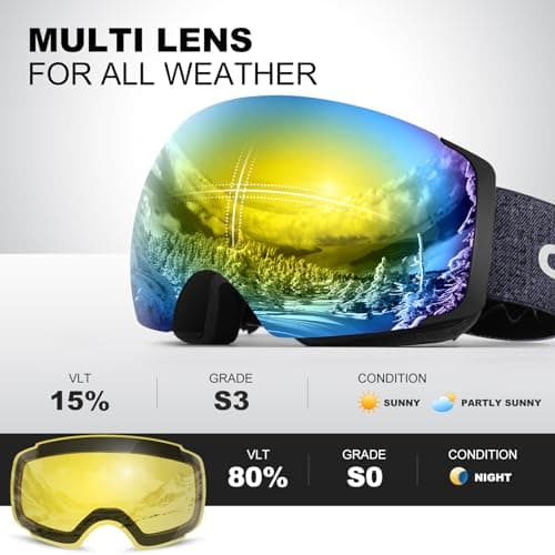Odoland OTG Ski Goggles Set with Detachable Lens, Frameless Interchangeable Magnetic Lens for Skiing Skating Snowboard, Anti-Fog and UV400 Protection Snow Goggles for Men and Women — view 3