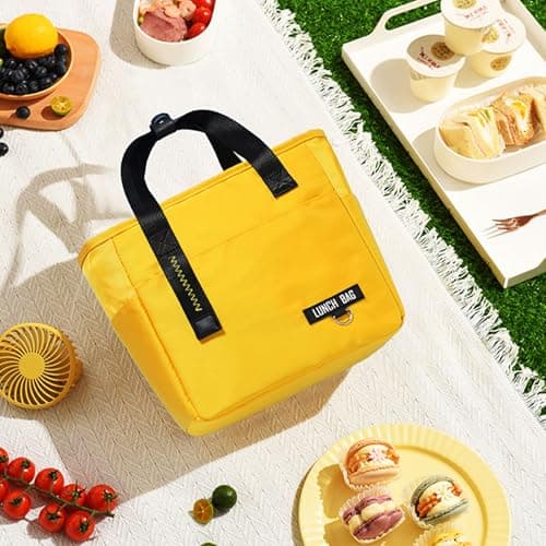 FAVORTALK Cooler Bag Lightweight Insulated Lunch Bag Water Resistant Cooler Bag with Handle for Women Men Boys Girls Portable Lunch Bags for School Work Travel Camping Picnic - Large Yellow — view 3