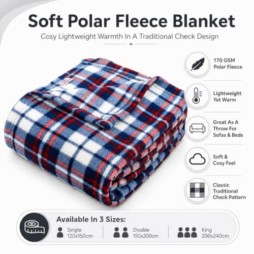 Adore Home 120x150cm Single Tartan Check Polar Fleece Throw Blanket Blue — view 3