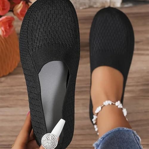 Women's Foldable Ballerina Walking Shoes Clearance Slip On Flats Shoe Ladies Flat Pumps Casual Work Office Comfortable Cute Loafers Round Toe Sandals Breathable Knitted Loafer Arch Support Trainers — view 2