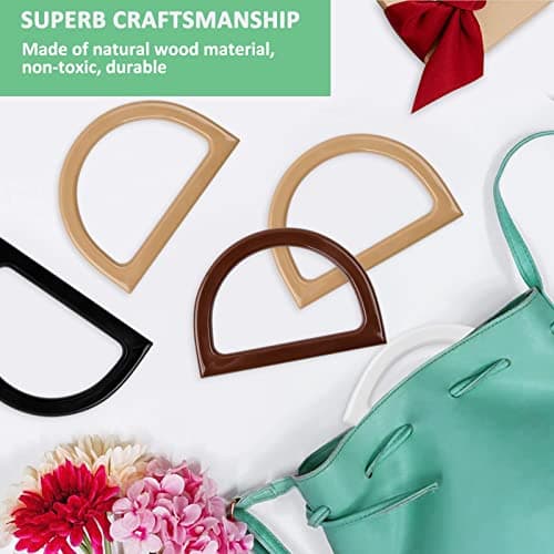 Bag Handles for Bag Making, 8 PCS D Shape Handbag Purse Handle, Handle Replacement Accessories for DIY Handmade Beach Bag Handbags Straw Bag Market Bags Purse Handles(4 Colors) — view 3