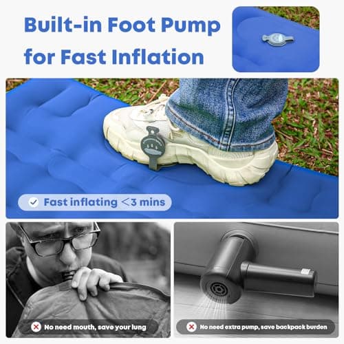 MAMBAKOTR Camping Air Bed 12-15CM Extra Thick, Reinforced Support Structure with Built-in Foot Pump and Pillow Portable Camping Sleeping Mat Air Mattress for Tent Backpacking Hiking Travel Blue Single — view 3