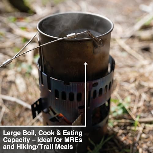 Ultralight Nesting Cookset | Gr1 Titanium 750ml (25fl oz) Cup & 1000ml (32fl oz) Wide-Mouth Bottle | Capacity for Boiling & Eating | Cook System for Hiking, Bushcraft, Camping Cookware | Inc Extras — view 4
