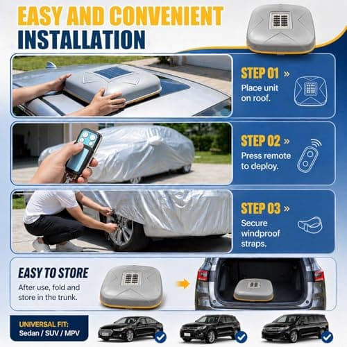 Automatic Car Cover with Remote Control, Solar Charging, Anti-Theft Alarm, UV Sun Protection, Waterproof for Outdoor Travel Use — view 5