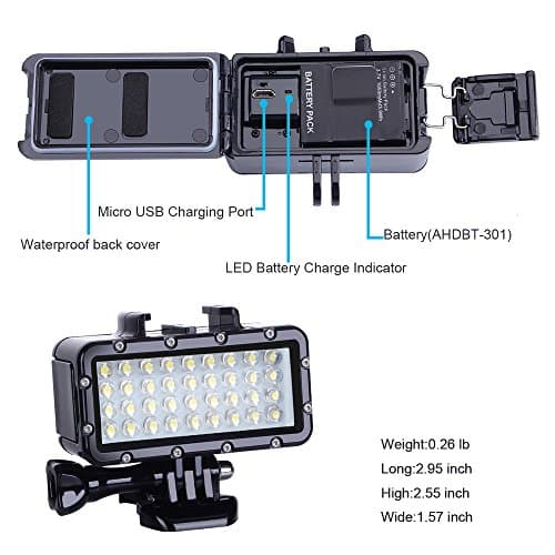 Suptig Diving Light High Power Dimmable Waterproof LED Video Light Fill Night Light Diving Underwater Waterproof 147ft for Gopro Hero 13/Hero 12/11/10/9/8/7/6/5/5S/4/3+ More Action Cam — view 4