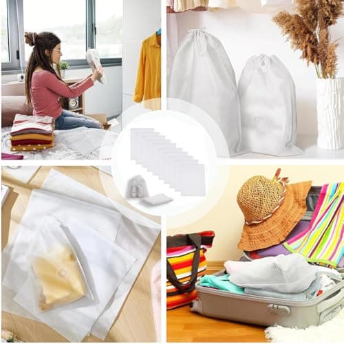 10Pcs Travel Shoe Bags Non-Woven Fabric Disposable Drawstring Shoe Covers for Sneaker Cross Trainer Tote Handbags Purses Running Shoes — view 4