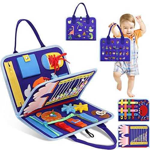 Busy Board for Toddlers, Montessori Sensory Toys Activity Board for Fine Motor Skills, Preschool Educational Learning Gifts for 1 2 3 4 5 Year Old Girls & Boys, Autism Toys, Car Airplane Travel Toy