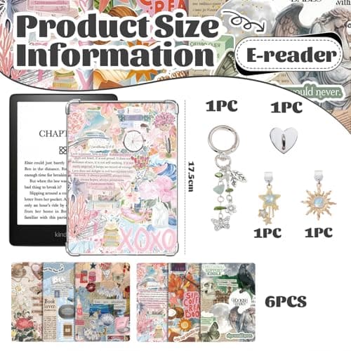Bubaxuce 6 Pieces Inserts For E-Book Readers Clear Case And 2 Dust Protection Charms Retro Phone Charm Set 17.3 cm X 12.2 cm Card Inserts Compatible With Kindle — view 2
