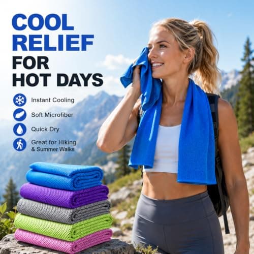 2PCS Cooling Towel, Microfiber Cool Ice Towel for Neck, Soft Breathable Cooling Wrap for Fitness Guys Microfiber Stay Cool, 24+ Hours Cold Relief Towels for Neck and Face Yoga Sport Running Gym Towels — view 3