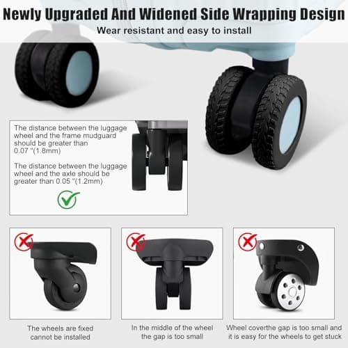 8 Pcs Suitcase Wheel Protectors, Upgraded Silicone Luggage Wheel Covers Noise Reduction Anti Scratch Carry On Travel Luggage Wheel Protector Covers for 2 to 2.4 Inch Wheels Black — view 5
