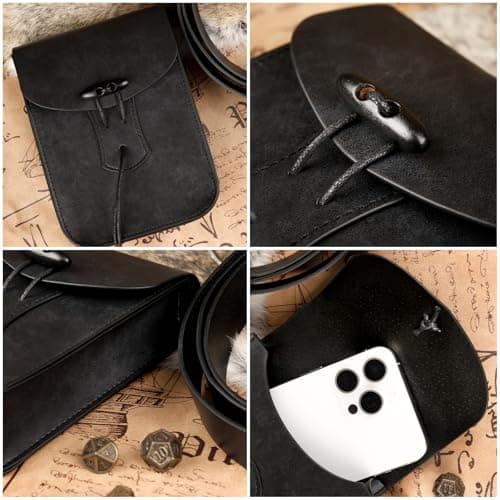 HiiFeuer Medieval Faux Leather Belt Bag, Vintage Renaissance Belt Pouch Fanny Pack Purse, Waist Bag Cosplay for Ren Faire (Black A) — view 3