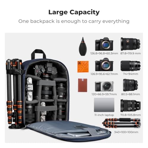 K&F CONCEPT Camera Backpacks for Photographers Travel Bag for Tripod Camera Lence Accessory with Laptop Compartment and Rain Cover — view 6