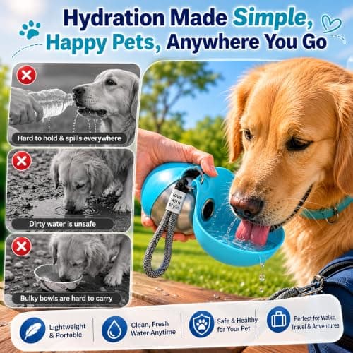 Portable Dog Water Bottle 285ml 2-in-1 Stainless Steel Pet Travel — view 3