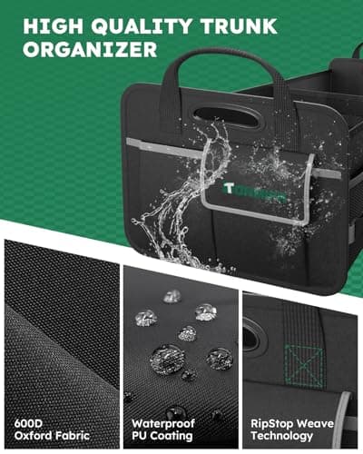 Tonmifr 2-Compartment Car Boot Organiser & Storage Box, Heavy-Duty 600D Oxford Collapsible Tidy with Reflective Strips and 8 Side Mesh Pockets for SUV, Hatchback, Estate - (65L) — view 6