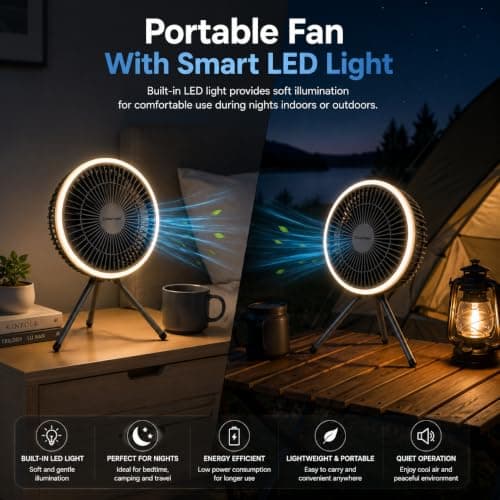 A2Z 7 Inch USB AC DC Powered Desk Fan With LED Light Portable Cooling Fan — view 5