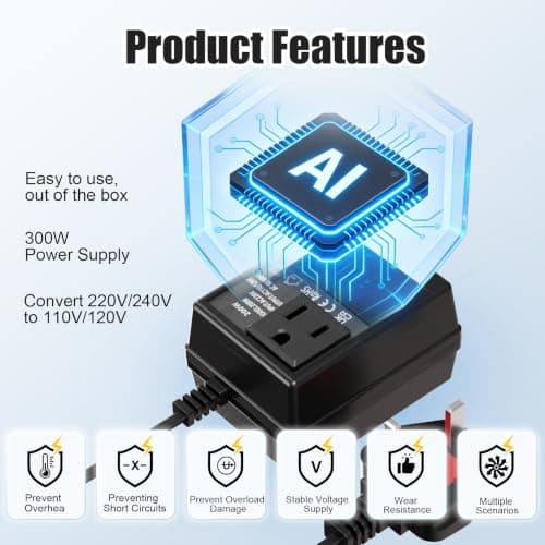 300W Power Converter 220V/240V to 110V/120V, Step Down Transformer — view 2
