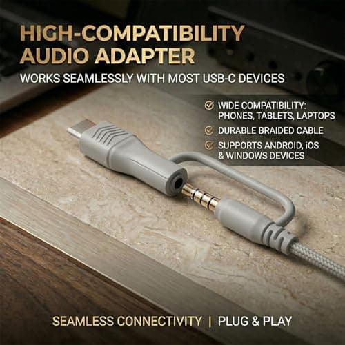 Zollexa Wired Over-Ear Headphones, Mic, 3.5mm Jack, USB-C Adapter, Silver — view 3