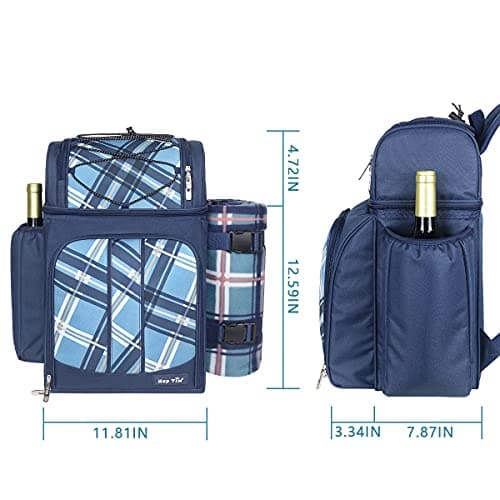 Hap Tim Picnic Basket Backpack for 2 Person with 2 Insulated Cooler Compartment, Wine Holder, Fleece Blanket, Cutlery Set,Perfect for Beach, Hiking, Camping, BBQs, Family or Wedding Gifts(36083-BL) — view 6
