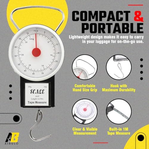 Aibulo Pack of 2 Portable Luggage Scales 32KG Capacity – Compact Handheld Travel Weighing Scales with Built-in Tape Measure for Suitcases and Bags — view 3